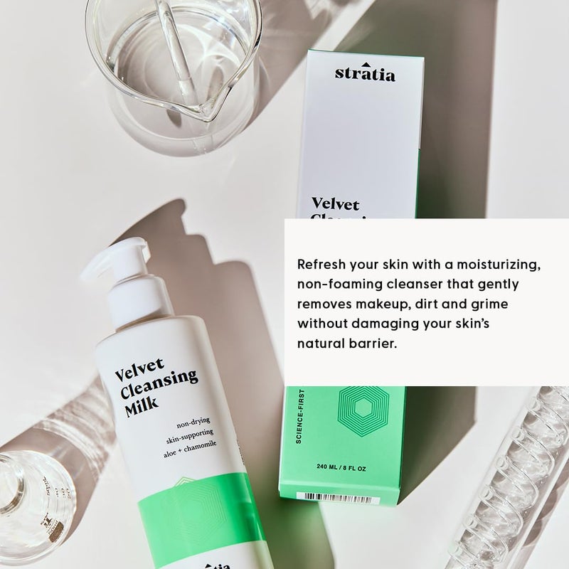 Stratia Velvet Cleansing Milk - Gentle Cream Face Cleanser, Moisturizing & Non-Foaming with Chamomile, Olive Oil & Aloe Vera, 8 Fl Oz - Image 5